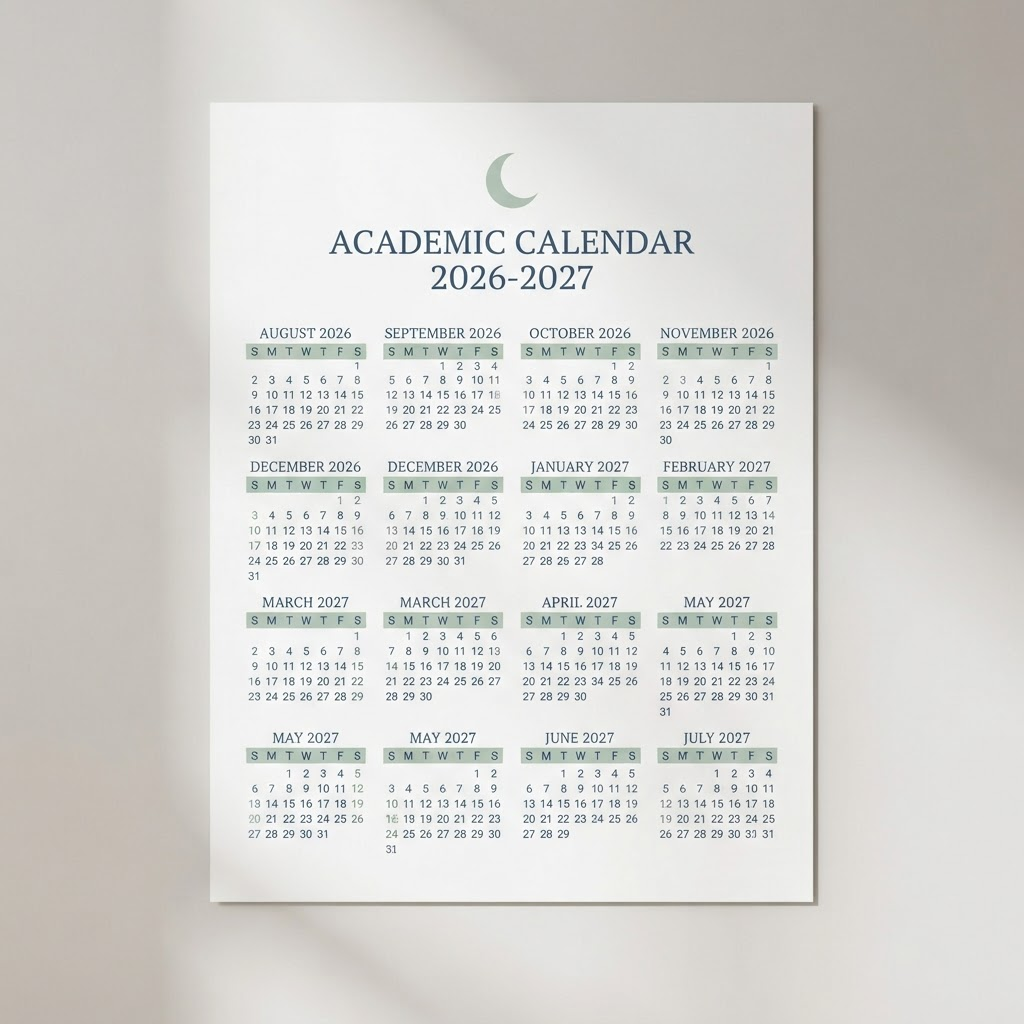 Evansville Crescent School academic calendar for the 2026 to 2027 school year